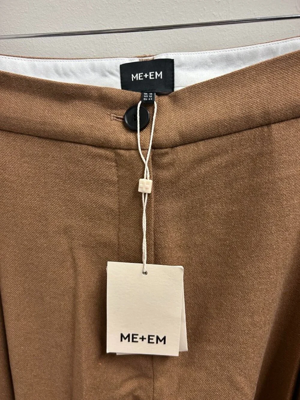 ME+EM Fluid Tailoring Pleat Straight Pant Camel with Blue Stripe NWT